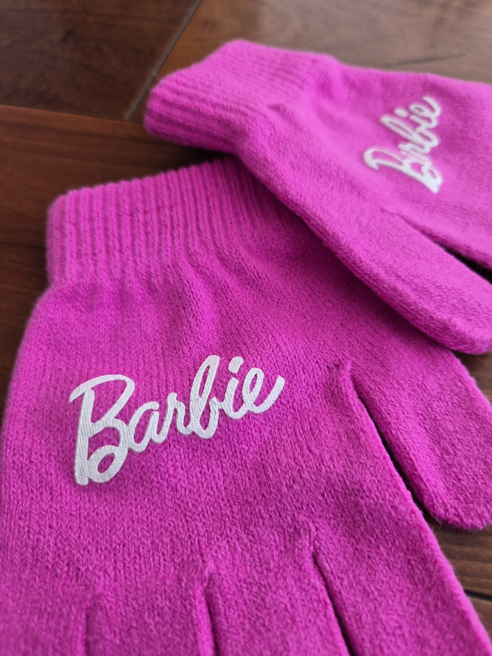 Barbie Girls Hot Pink Knit Beanie Pom Hat & Gloves Set - Picture 10 of 12